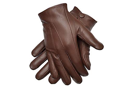 Men's Leather Driving Dress Gloves (Brown, Large)