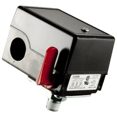 D20596 Air Compressor Replacement ON Off Pressure Switch, Preset to 140/175 PSI, Push Button, Pressure Actuator, Automatic Operation, Black