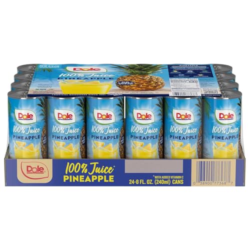 Dole 100% Pineapple Juice, 8 fl oz Cans, 24 Count, With Vitamin C