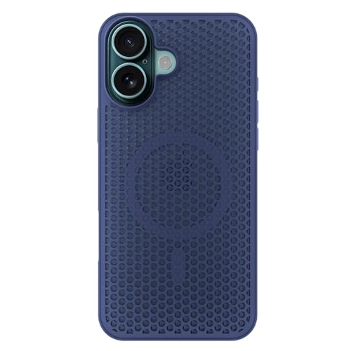 Image of Pikkme Back Cover for iPhone 16 | Honeycomb Cooling Design | Silicone Heat Dissipation | Mag-Safe Compatible | Shockproof Camera Protection Bumper Case (Blue)