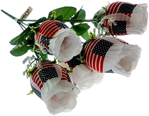 MM TJ PRODUCTS Patriotic Flowers, US Flag, Memorial Day, 4th of July Decor America Veterans Day, One Bouquet 7 Stems Red White Blue