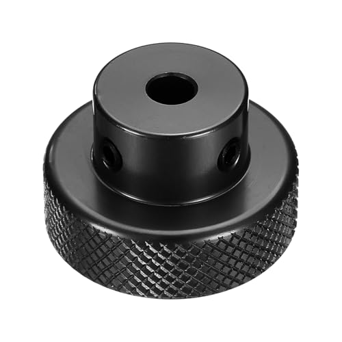 uxcell Anodization Aluminum Alloy Handwheel 5mm Bore 30mm OD Knurled Knob Turning Handle with Wrench for Milling Machine Lathe Slide Displacement Platform, Black