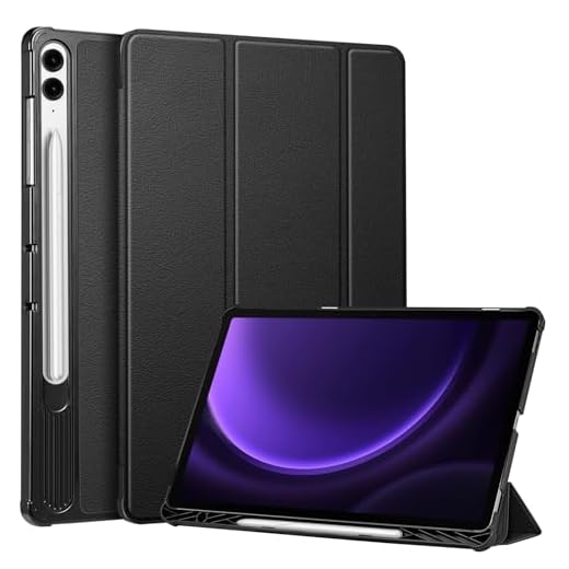 Fintie Capa fina para Samsung Galaxy Tab S9 FE+ Plus/Galaxy Tab S9+ Plus de 12,4 polegadas 2023 com suporte para caneta S, capa ultrafina e leve com três dobras com função de despertar/hibernar automático, preta