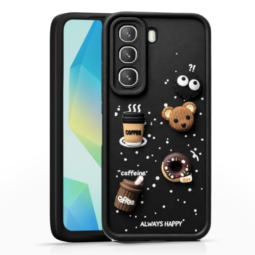 Image of Bintage Cute Fun Taddy Cartoon 3D Ball Bear Milk Cake Coffee Silicon Case Full Body & Camera Protection Back Cover Compatible for Infinix Hot 60 5G - Black