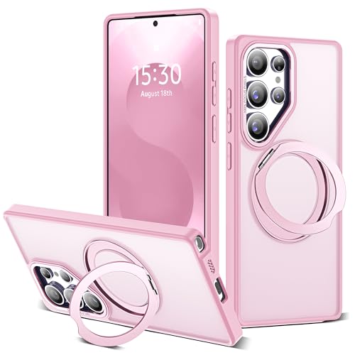 Image of for Samsung Galaxy S25 Ultra Case with 360Rotatable Magnetic Ring Stand Compatible with Mag-Safe Military Protection Shockproof Matte Translucent Phone Cases for S25 Ultra 6.9 inch,Pink