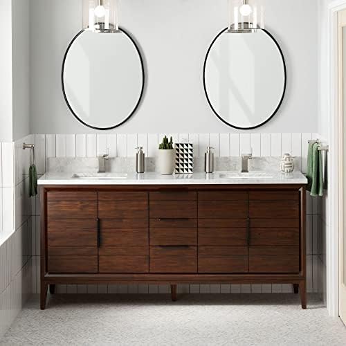Signature Hardware 482523 Aliso 72" Free Standing Double Basin Vanity Set with Teak Cabinet, Vanity Top, and Rectangular Porcelain Undermount Sink - Java/Carrara Marble
