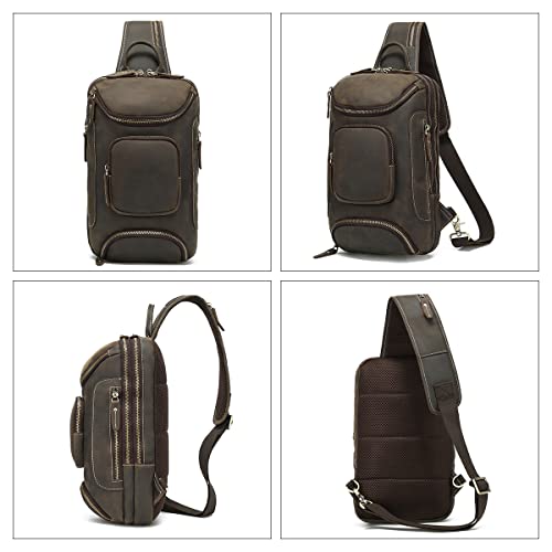 Hespary Leather Sling Bag Crossbody Shoulder Backpack Daypacks For Men Travel Hiking Fit 12.9" Ipad #TOP1