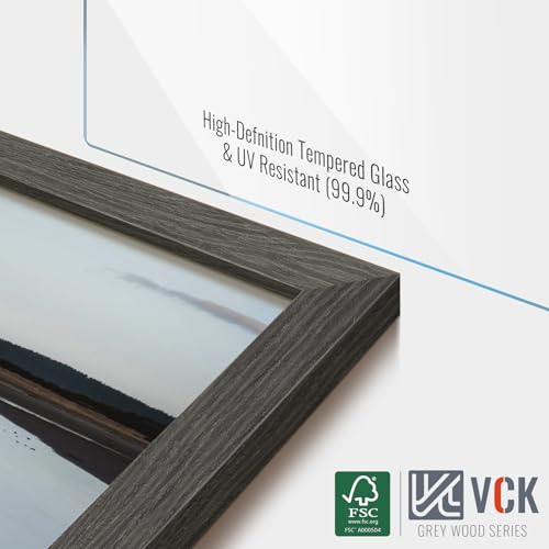 Image of VCK 16x20 Picture Frames 5 Pack, Grey Wood, 11x14 Mat, Glass, for Poster