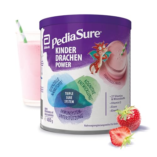 Pediasure Kinder Drachen Power Erdbeere 400g| leckerer Nahrungsergänzungsshake für Kinder ab 1 Jahr|mit 27 Vitaminen & Mineralien Protein und triplesure Komplex|Verpackung kann variieren