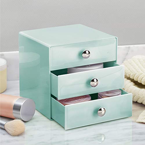 Idesign 3-Drawer Plastic Vanity Organizer, Compact Storage Organization Set For Dental Supplies, Hair Care, Bathroom, Office, Dorm, Desk, Countertop, Office, 6.5" X 6.5" X 6.5", Mint Green #TOP2