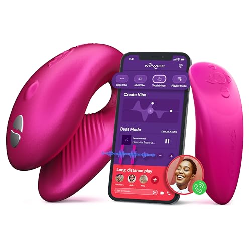 WE-VIBE Chorus Einstellbarer Paarvibrator mit Voller Kontrolle über Fernsteuerung oder Paar-App mit exklusivem Gleitgel, C-Form mit Starken Vibrationen; 100% Wasserdicht, Bluetooth-Steuerung, Rosa