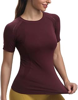 RUNNING GIRL Seamless Workout Shirts for Women Dry-Fit Short Sleeve T-Shirts Crew Neck