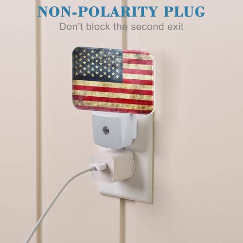 Image of Vintage American Flag Night Light for Kids Girls Boys, Retro USA Flag LED Night Light Plug into Wall with Dusk to Dawn Sensor for Room, Hallway, Kitchen, Bathroom, Stairs Decor