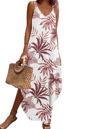 Image of Zeagoo Women's Casual Sundress Summer Maxi Sleeveless V Neck Split Boho Beach Dress Travel Vacation Dress with Pockets