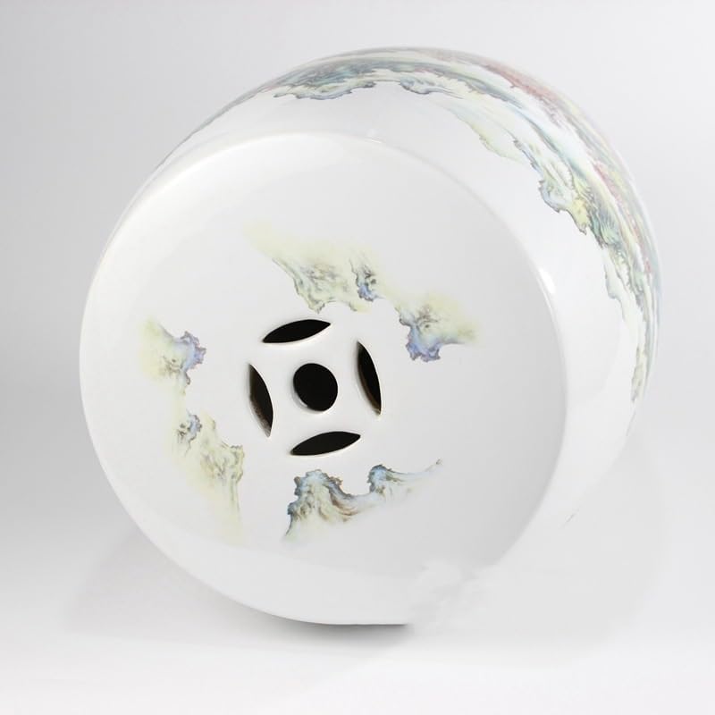 Ceramic Garden Stool Decorative Garden Stools Ceramic Handmade Pastel Figures and Flowers Carved Copper Coin Ceramic Stool Cooler Pier Shoe Bench Patio Ornaments Garden Stool(C)