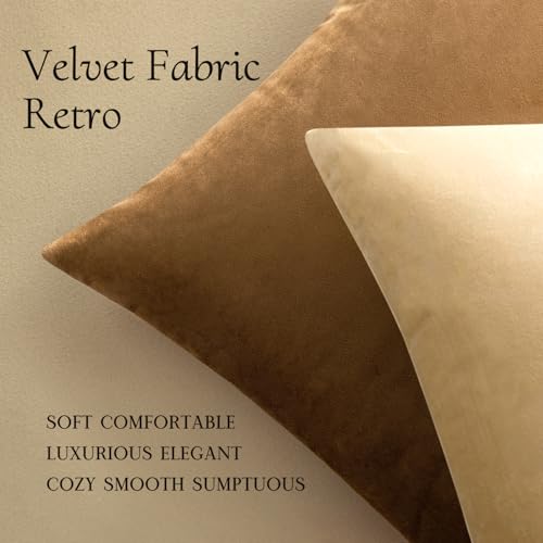 Image of MIULEE Velvet Throw Pillow Covers 20x20 Inch, Pack of 2 - Beige, Soft Solid Decorative Pillow Covers Cushion Cases Modern Luxury Home Decor for Spring Couch Sofa Bedroom Livingroom