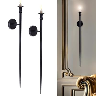 OOOMART.COM Candle Sconces Long Wall Candle Holder - Set of 2 Black Long Wall Candle Sconce Retro Chic Wall Sconces Candle Holder Decoration for Dining Room, Living Room, Office, Bathroom