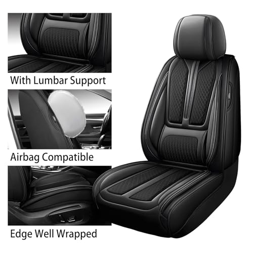 Image of Seat Covers Full Set,Nappa Leather Black Car Seat Covers for Front and Back,Waterproof Universal Fit Car Seat Cushion,Automotive Seat Protector for Most Sedans SUV Pick-Up Truck Sedans
