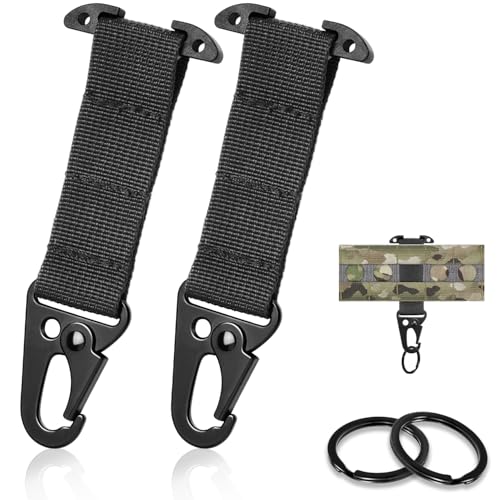 Tactical Molle Clips T-Mount Molle Webbing Key Holder, 2 Pack Black Tactical Clash Hook Carabiner Clip for Hanging Keys or Gloves