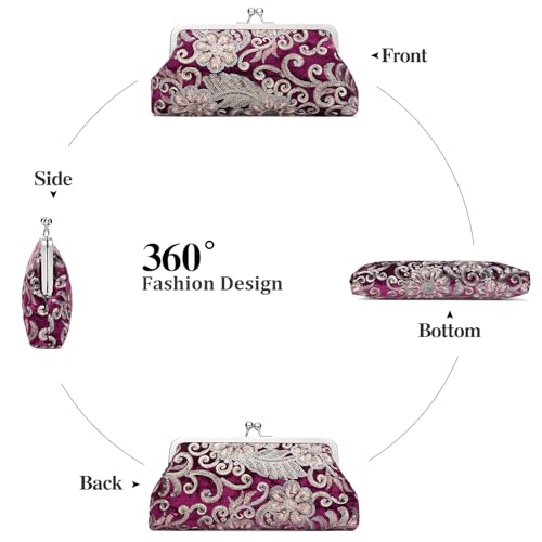 Image of RNIEGA Clutch Purse for Women Floral Embroidery Sequin Evening Bags Elegant Kiss Lock Wedding Party Cocktail