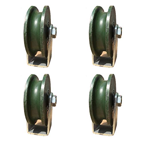 プーリー、プーリーホイール、U字溝トラックホイール、頑丈な鋳鉄製キャスター、スライドドアローラー、耐荷重300kg、丸管反転トラック、産業機械、ワイヤーロープレール用(4個、93mm/3.7インチ)