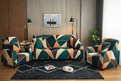 Image of Gorgeous Printed | Fully Covered, Stretchable & Non-Slip Elastic Slipcover Protector Sofa Cover (Multicheck, 5 Seater (3+1+1) Sofa Cover)