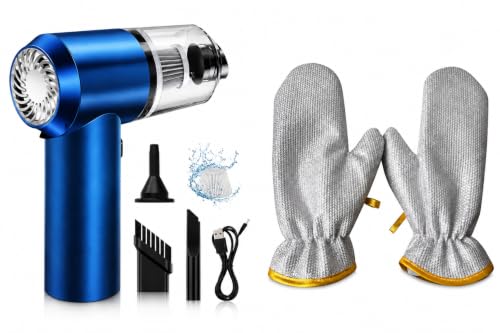 Image of Combo Set of 2 in 1 Portable Mini Car Vacuum Cleaner with Blower and (Aluminium Dishwashing Hand Glove), Rechargeable Wireless Handheld Vaccine Cleaner Vaccum, Cordless Blower for Dust Cleaning