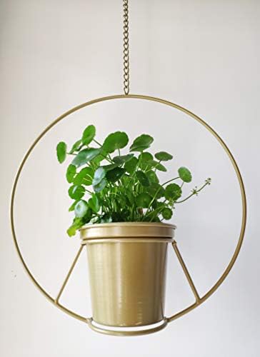 RISEON Boho Gold Metal Plant Hanger,Metal Round Hanging Planter, Modern Planter, Mid Century Plant Holder, Minimalist Planter for Indoor Outdoor Home Decor