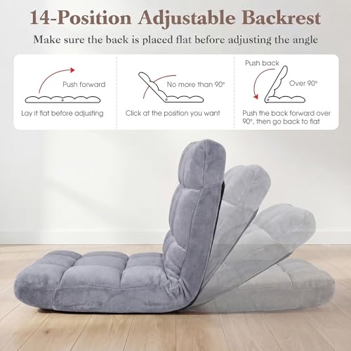 Image of Giantex Folding Floor Chair with Back Support, 14 Adjustable Position, Padded Sleeper Bed, Couch Recliner, Gaming Video Chairs for Adults, Meditation, Living Room (Gray)