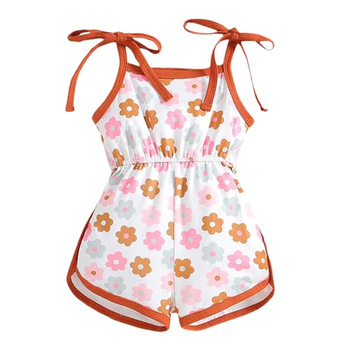 Genérico Mono Niño Niña sin Mangas Tirantes Estampado Flor Rana Ropa Verano Pantalones (Naranja, 4-5 años)