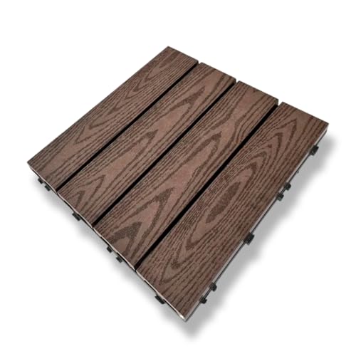 Baldosas Madera Composite Wpc Terraza Patio Jardin Porche Ext E Int - Antideslizantes Robustas Texturizadas - 11 Unidades 1m 30x30x2,5 Teka