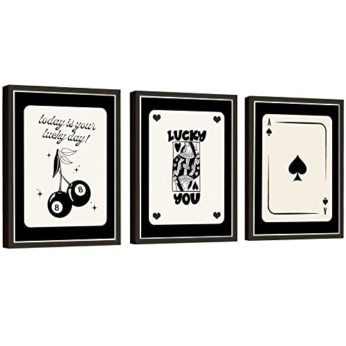 Excool Club Lucky Poster - 12X16 Trendy Black Ace Card, Funky Lucky Wall Art Prints, Black White Queen Of Hearts Picture, Retro Poker Art, For Home Bedroom Playing Room Decorations (Unframed) #TOP18