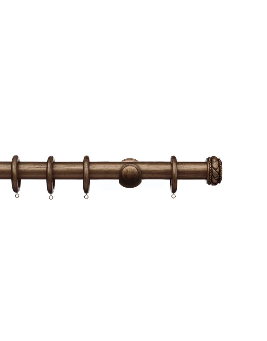 Integra Masterpiece Wooden Curtain Pole, 50mm Diameter Pole, Byzantine Finial, Standard Bracket, Complete Pole Kit, Burnished Bronze, 300 cm