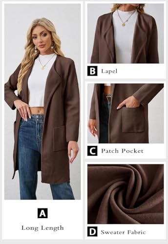 Image of Alaster Queen Women's Open Front Knit Long Fall Sweater Cardigan Coatigan | Long Sleeve,Wide Lapel Neck,Soft Knit Sweater Fabric,Two Patch Pockets,Outerwear Jacket,Work,Daily Wear,2026 Trendy Lady Coat