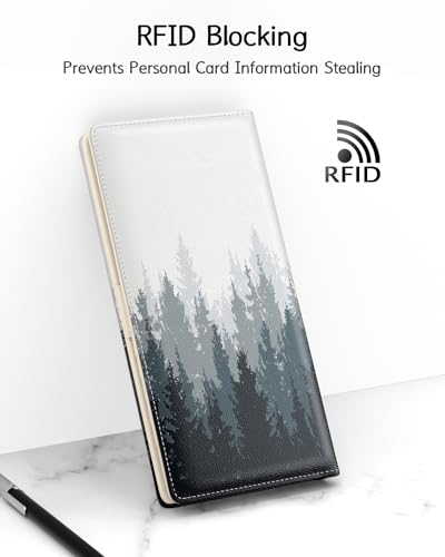 Image of Nipichsha Womens Wallet, RFID Slim Wallets for Women, Thin Ladies Credit Card Holder Purse, Cute Leather Bifold Clutch Billfold with 11 Card Slots & ID Window, Ink Painting Forest