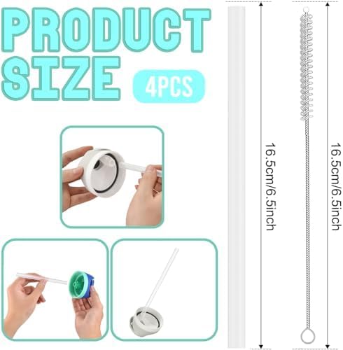 4PCS Replacement Straws for Owala 16oz Water Bottle, Reusable Plastic Straws with 2 Cleaning Brush for Cup 16oz Travel Tumbler Accessories Parts for Sports Bottle,Clear image 2