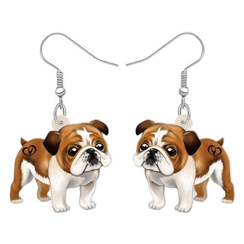 BAMAY Acryl Cute Britische Bulldogge Hund Ohrringe Baumeln Drop Puppy Schmuck Englische Bulldogge Geschenke für Frauen Mädchen Charms Haustiere Dekor (Braun)