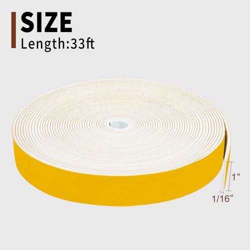 Image of Yotache White Foam Strips Adhesive 1 inch x1 /16, 33 Feet Long | Close Cell Foam Rubber, Weather Stripping Tape Seal, For Doors Insulation