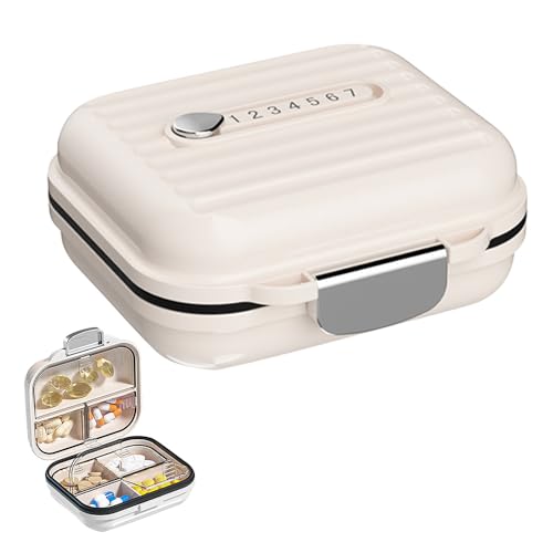 SULIUDAJI 1 mini boîte à pilules de voyage - 7 compartiments - Portable - Petit pilulier pour portefeuille de poche - Récipient portable pour médicaments et vitamines - Beige