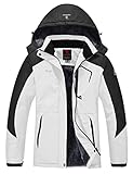 YSENTO Damen Winterjacke Wasserdicht Skijacke Outdoor Softshelljacke Warm Fleecejacke Funktionsjacke mit Abnehmbarer Kapuze(02 Weiß,S)