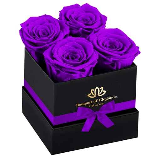 Purple Forever Flowers Roses in A Box,Real Preserved Flowers,Preserved Roses,Forever Flower Gifts for Women/Men/Mom,Flowers for Valentine's Mothers Day