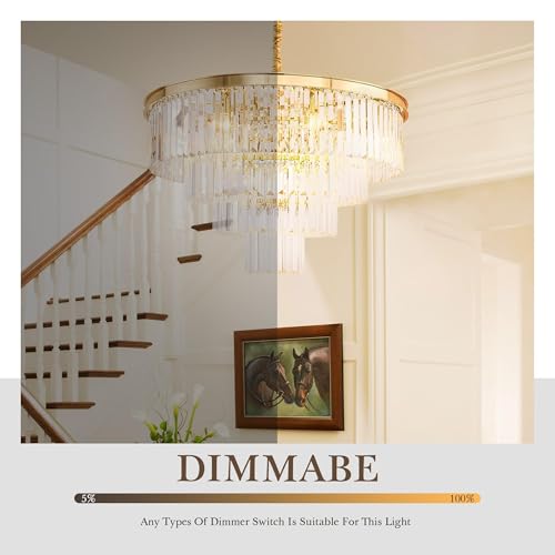 MEELIGHTING Gold Plated Crystal Modern Contemporary Chandeliers Pendant Ceiling Light 4-Tier Chandelier Lighting for Dining Room Living Room Bedroom Girls Room Dia 18"