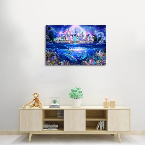 ラッセン 星に願いを 星空 イルカ バンクシー モダン 部屋飾り ベッドルーム リビング 壁の絵 絵画 キャンバス フレーム アートパネル ウォールアート ポスター ポスター 木枠付きの完成品 (50x70cm（20x28in）,I) [3]