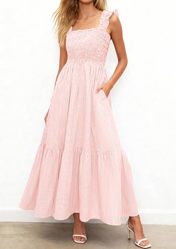 Image of PRETTYGARDEN Women's Summer Dress Casual Ruffle Strap Gingham Midi Sundress