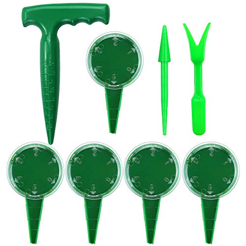 Amersumer 8 Pcs Seed Planter Dispenser Kit, Adjustable Sowing Seed Spreader Handheld for Lawn, Flower Plant Seed Sow Gardening Tool Sets, Seedling Dibber and Widger for Lawn, Garden