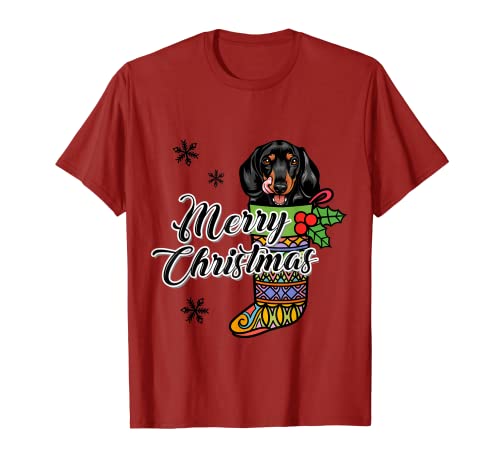 Funny Xmas Gift for Dog lover Merry Christmas Dachshund Camiseta