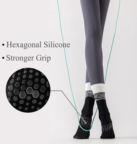 Image of GUUNIEE Pilates & Yoga Socks for Women with Non-Slip Grip for Barre, Ballet,Hospital & Barefoot Workout 2 /4 Pairs Breathable