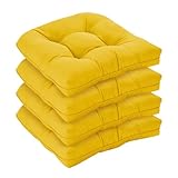 LOVTEX Indoor/Outdoor Tufted Seat Cushions for Patio Furniture Set of 4, 19x19 in Yellow Outdoor Chair Cushions - Overstuffed Patio Furniture Cushions for Wicker Chair with Round Corner