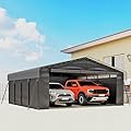 Real Relax 20x20ft Heavy Duty Metal Carport, Galvanized Steel Roof with Removable Sidewalls, 4 Support Legs, Outdoor Car Port Shelter for 2 Car Carport, Trucks and Boats