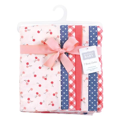 Image of Hudson Baby Unisex Baby Flannel Burp Cloth 7pk, Cherry Sweet, One Size